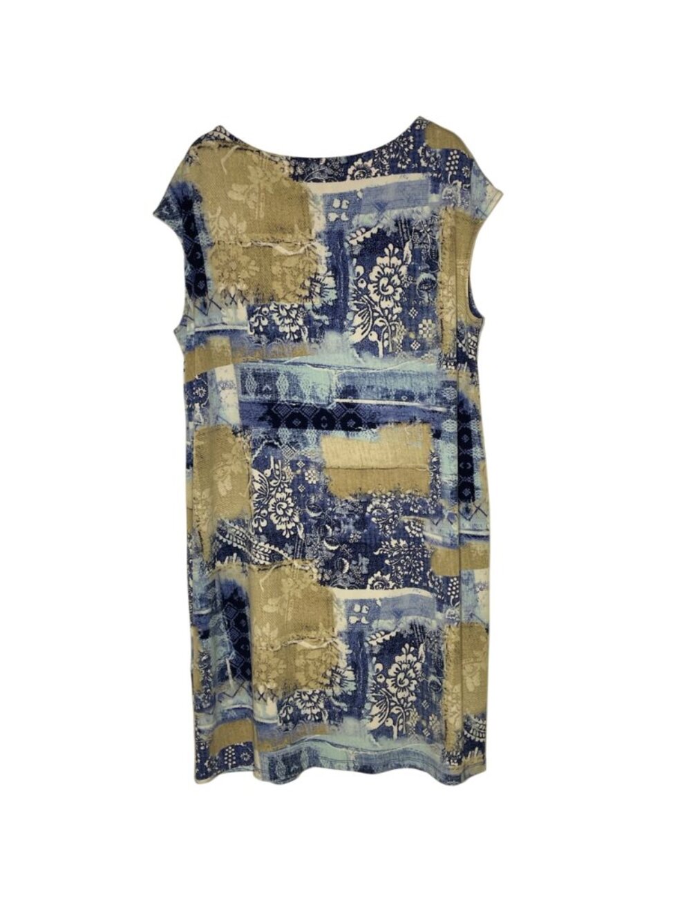 Chico's Floral Abstract Patchwork Stretch Cap Sleeve Shift Dress Sz XL (3) - Picture 2 of 5